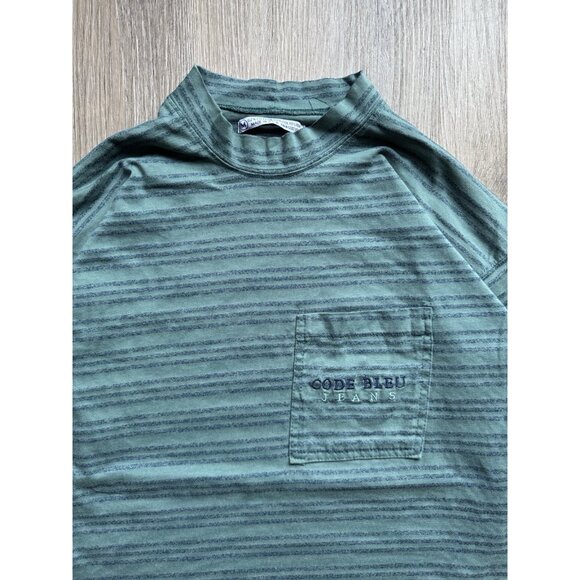 Vintage 90s Code Bleu Jeans Pocket Stripe Shirt Long Sleeve Streetwear Hype Art - Picture 3 of 13